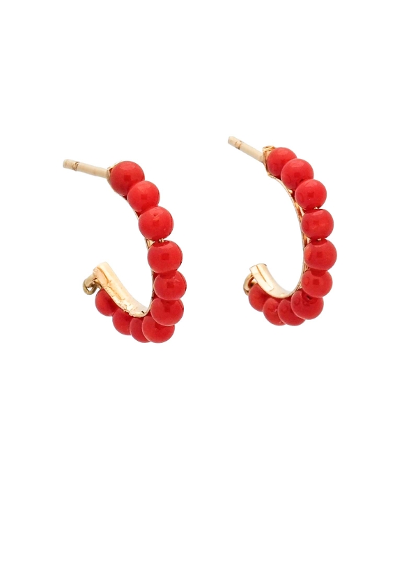 Criollas de oro amarillo de 18Kt, 16mm, con 10 corales. 2