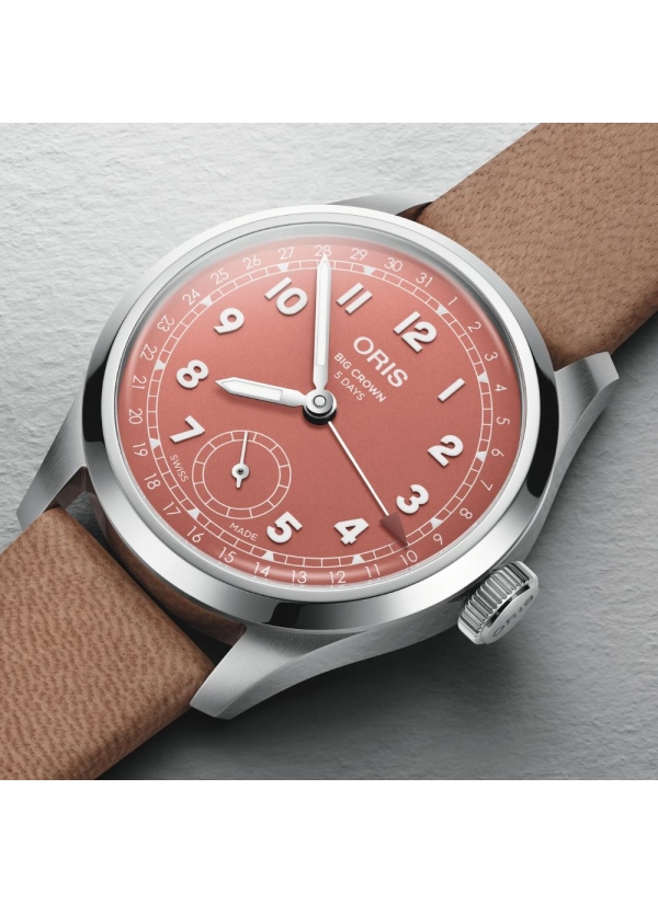 Reloj automático en caja de acero de 40mm con reserva de marcha de hasta 120h, esfera color terracota y correa de piel. 2