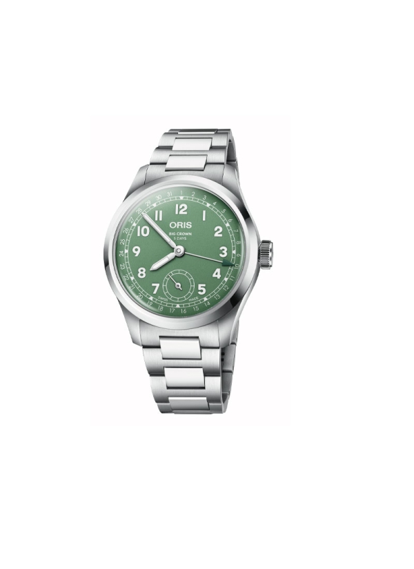 Reloj automático en caja de acero de 40mm con reserva de marcha de hasta 120h, esfera color verde y brazalete de acero.