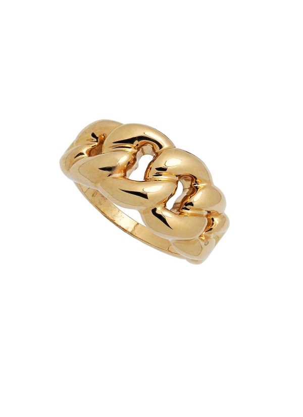 Anillo hueco de oro amarillo de 18Kt, en forma de eslabones barbados en disminución.