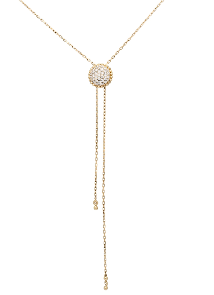 Cadena de oro amarillo de 18Kt con un motivo circular de pave de diamantes talla brillante (0,62ct G VS1) rodeado por bolitas y 