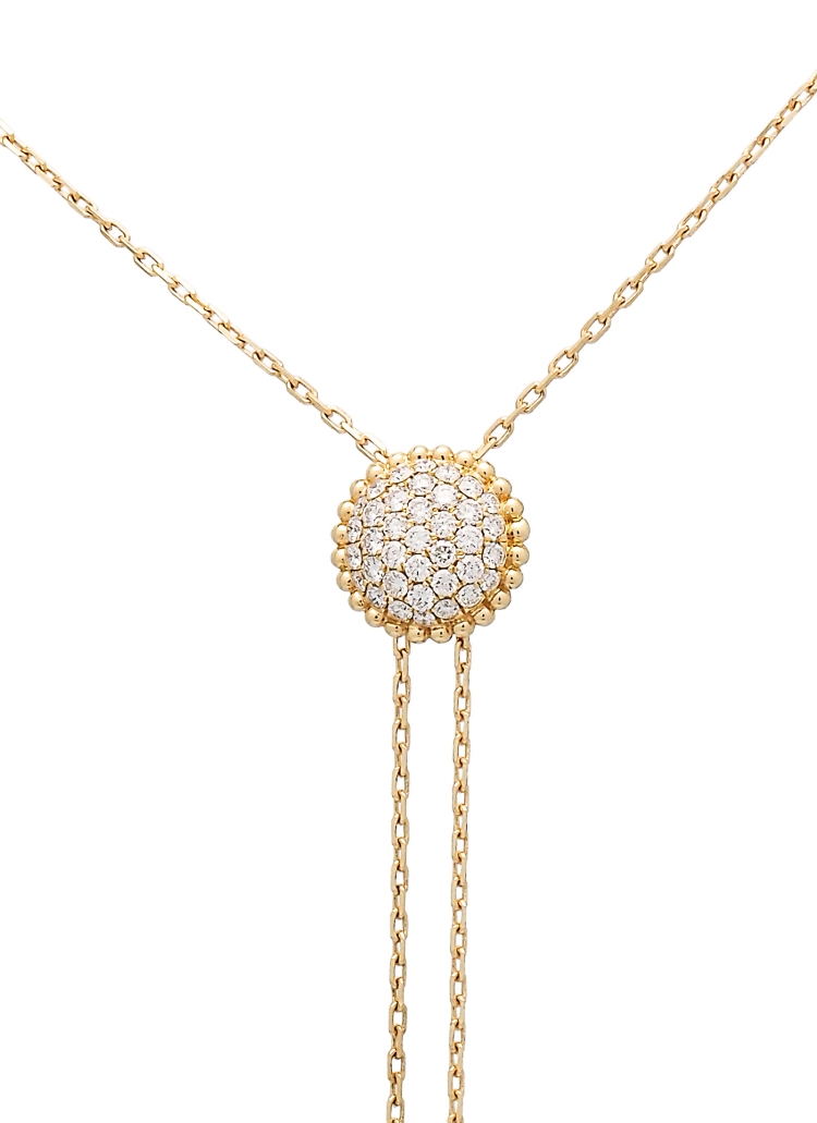 Cadena de oro amarillo de 18Kt con un motivo circular de pave de diamantes talla brillante (0,62ct G VS1) rodeado por bolitas y 
