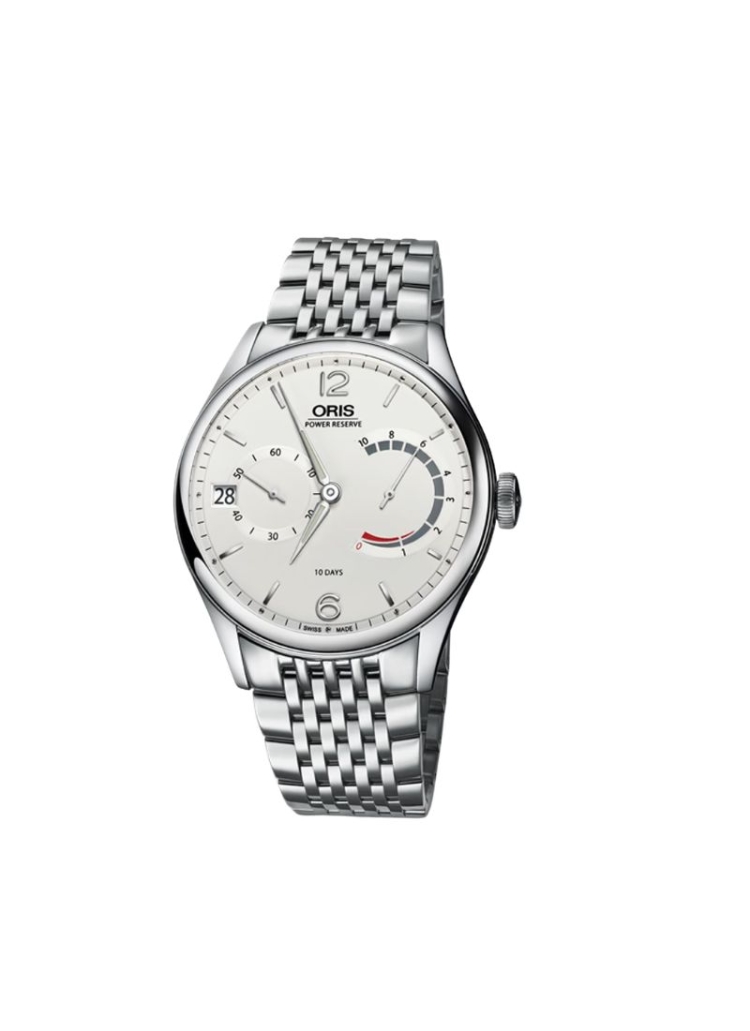 El Oris Artelier Calibre 111 es un reloj automático con caja de acero de 43 mm con esfera plateada, indicación de 10 días de res