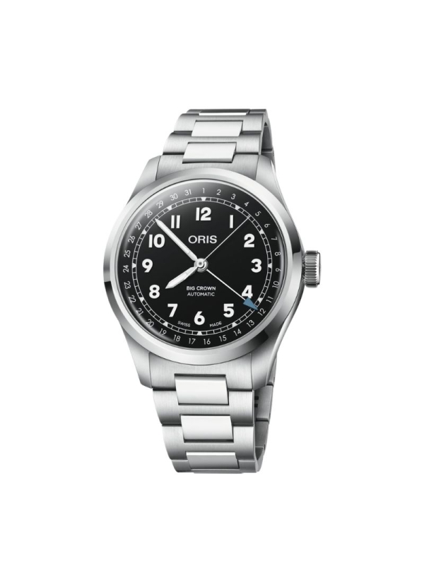 A veces las cosas solo tienen sentido en blanco y negro. Esta versión de esfera negra del Big Crown Pointer Date de acero y 40,0