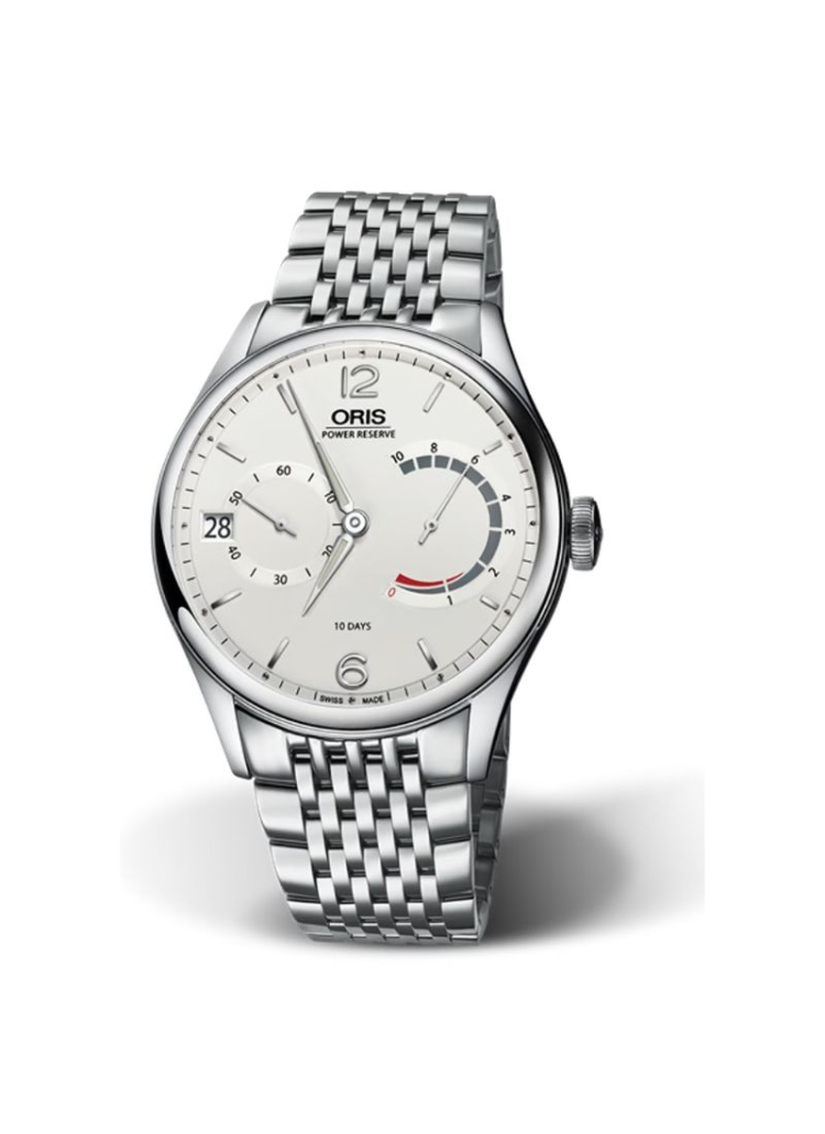 El Oris Artelier Calibre 111 es un reloj automático con caja de acero de 43 mm con esfera plateada, indicación de 10 días de res