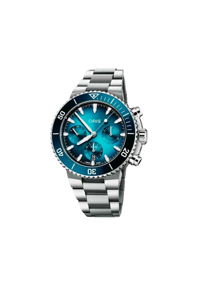 Reloj cronógrafo automático con reserva de marcha de hasta 62h en caja de acero de 43,50 mm, esfera azul y ventana de fecha, pul