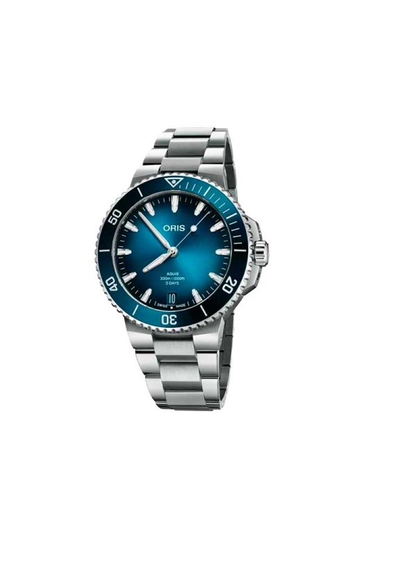 Reloj automático de Calibre 400, con reserva de marcha de hasta 120h, caja de acero de 43,50 mm con bisel giratorio, esfera azul