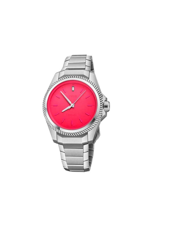Reloj automático con reserva de marcha de hasta 42h en caja de acero de 34.00 mm, esfera de color rosa con cristal de zafiro y b