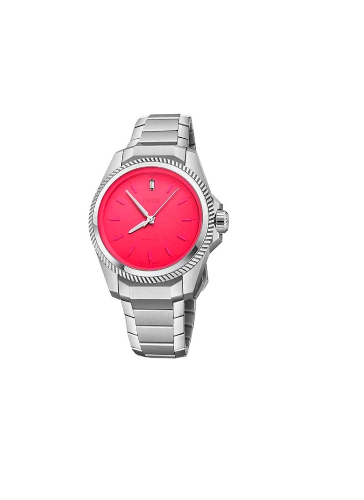 Reloj automático con reserva de marcha de hasta 42h en caja de acero de 34.00 mm, esfera de color rosa con cristal de zafiro y b