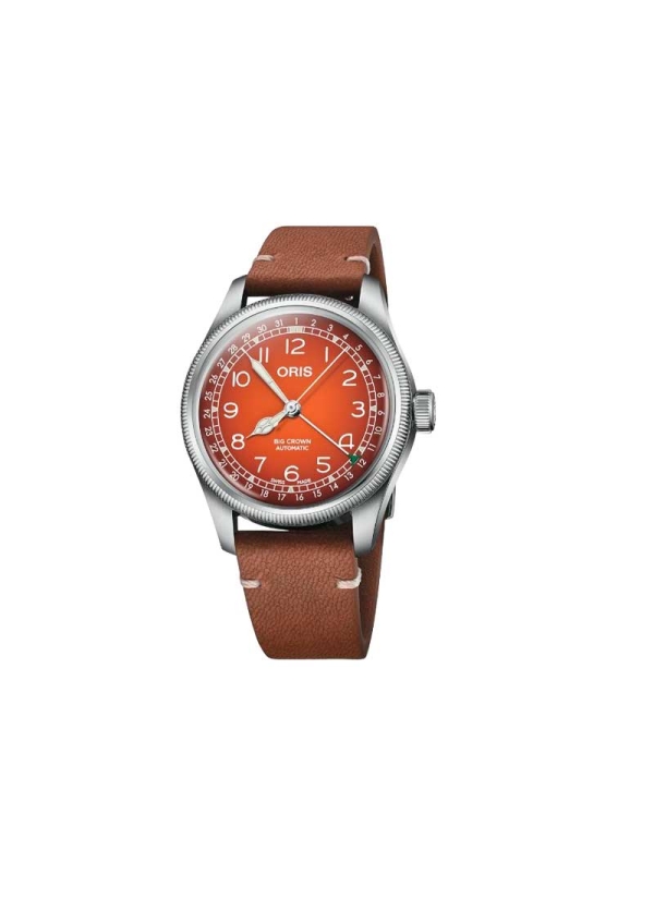 La esfera naranja degradada de un ardiente atardecer del nuevo Oris X Cervo Volante tiene un tono cálido, como el de las castaña