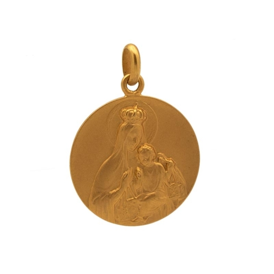 Medalla de oro amarillo de 18k con imagen de la Virgen del Carmen en una cara y del Sagrado Corazón en la otra.
* Los diámetros 